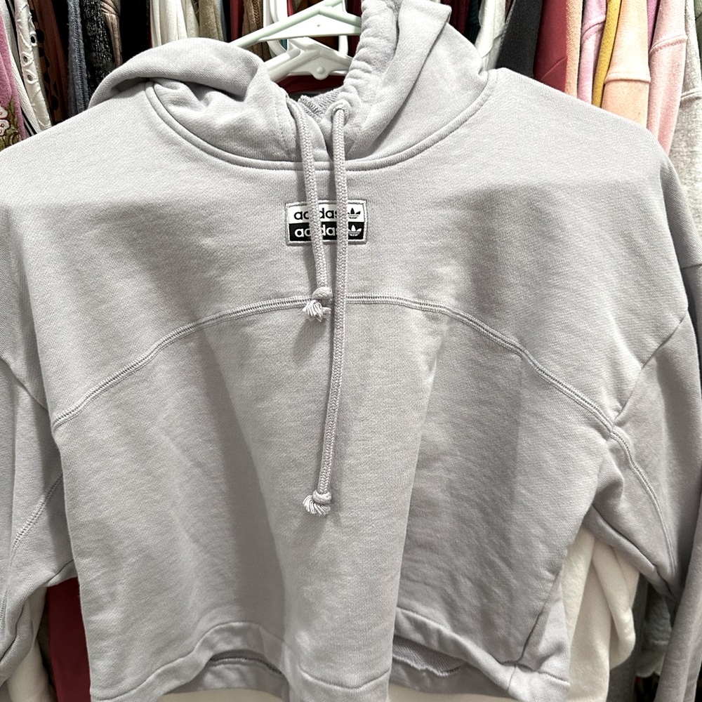 Adidas cropped pull over hoodie